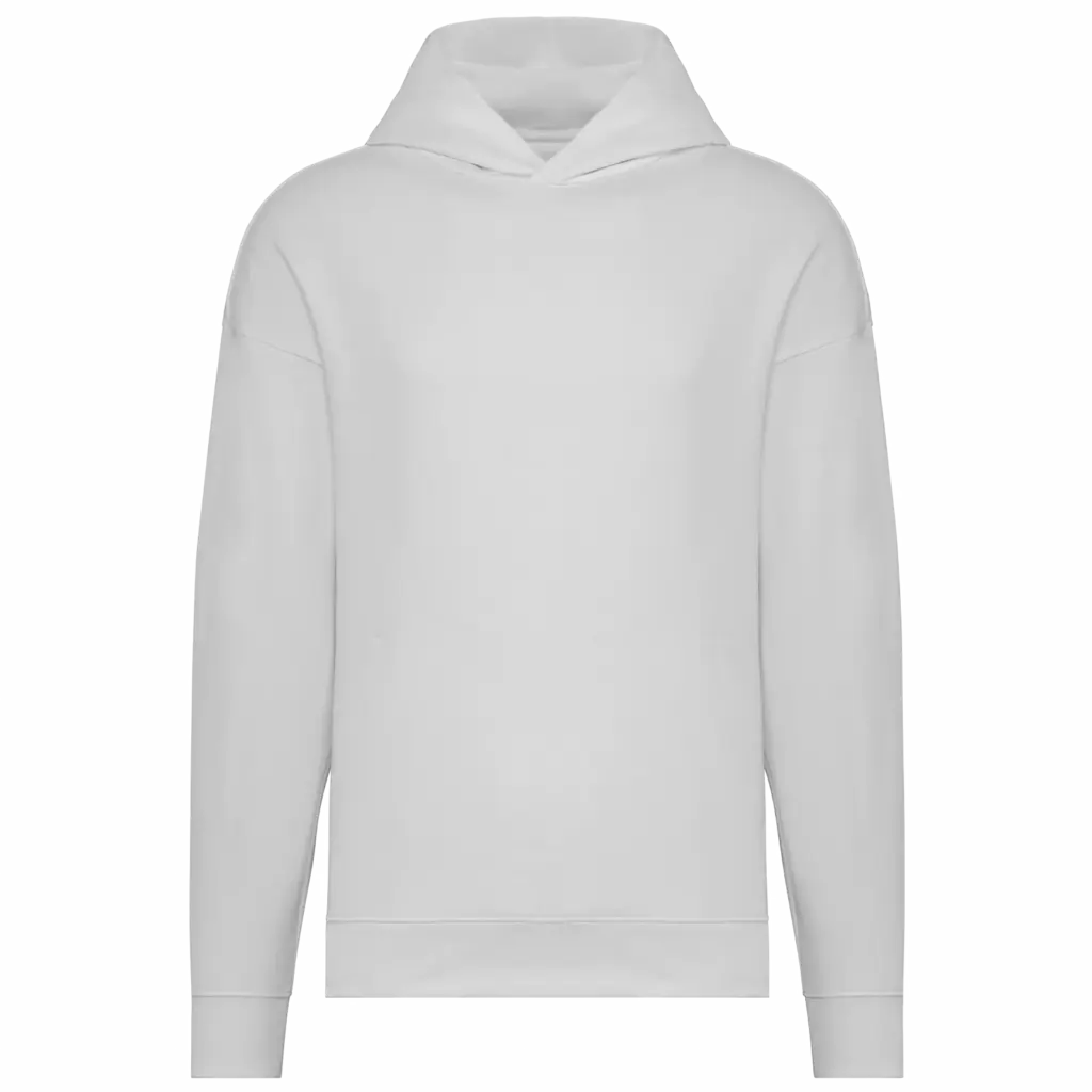 Ecologische uniseks oversized sweater met capuchon, white — productfoto 20