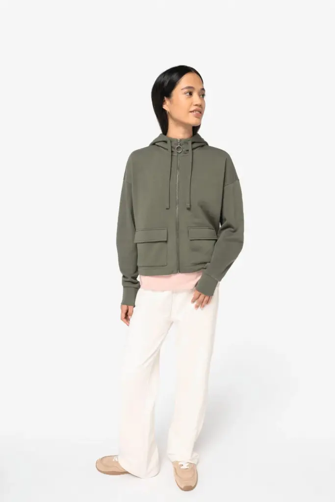 NS409-7_2025 - Hidalgo-werbeartikel Ecologische sweatvest met capuchon French Terry — productfoto 2