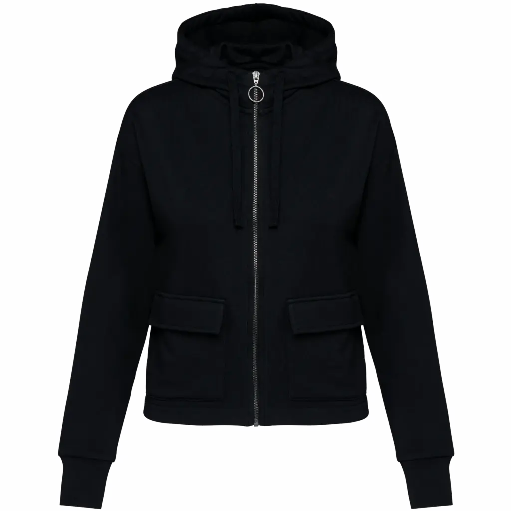 Ecologische sweatvest met capuchon French Terry, black — productfoto 6