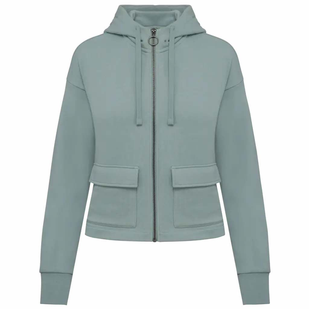 Ecologische sweatvest met capuchon French Terry, jade green — productfoto 8