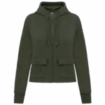 Ecologische sweatvest met capuchon French Terry, organic khaki — productfoto 9