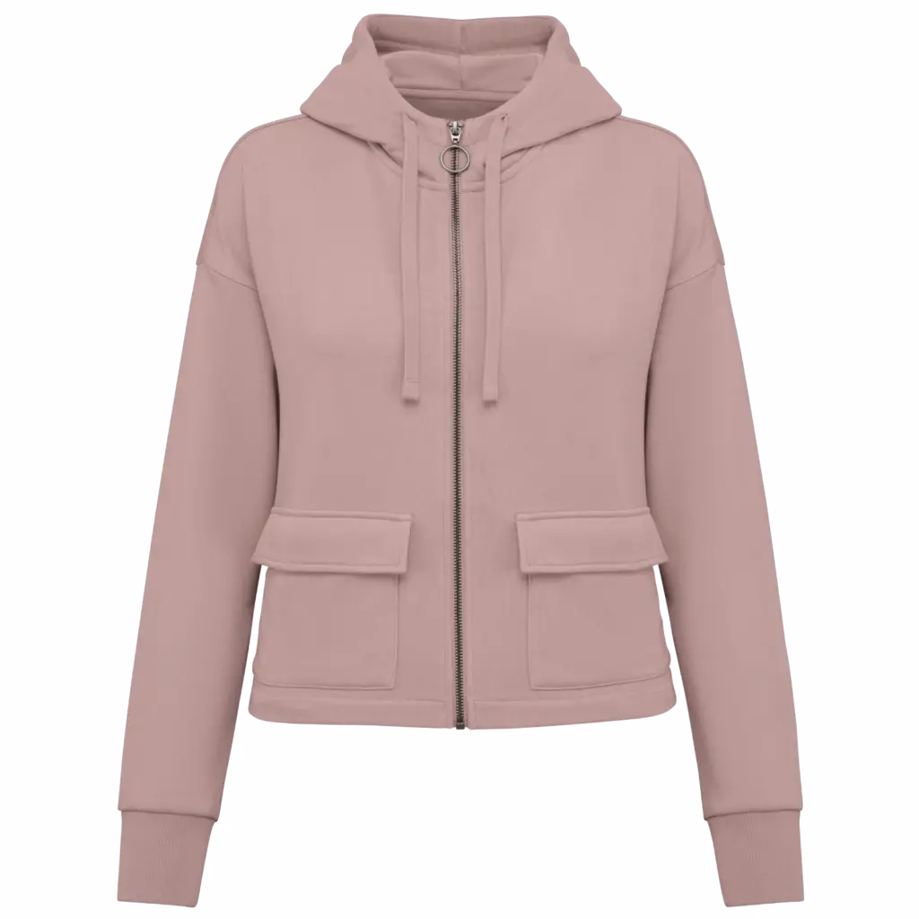 Ecologische sweatvest met capuchon French Terry, petal rose — productfoto 10