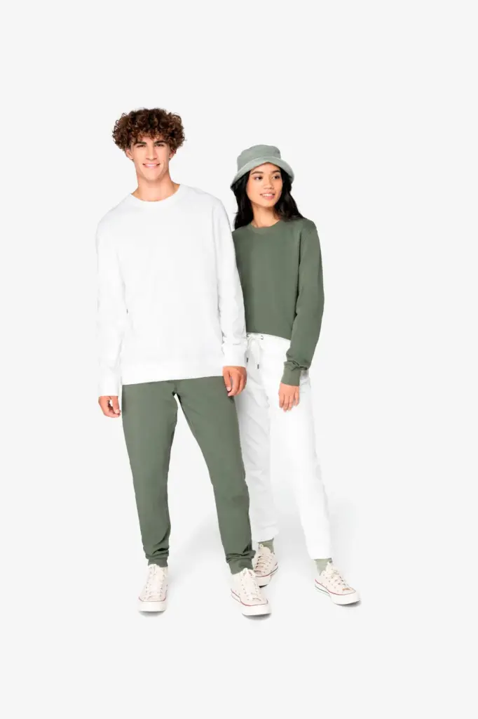 Ecologische uniseks sweater met ronde hals French Terry — productfoto 2