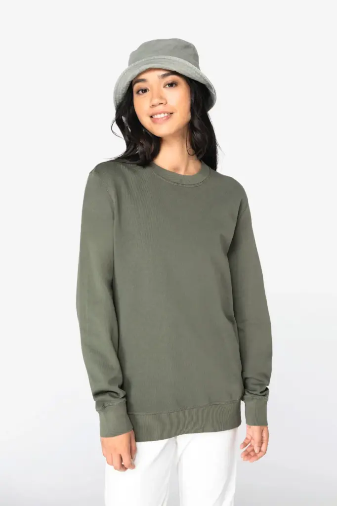 Ecologische uniseks sweater met ronde hals French Terry — productfoto 3