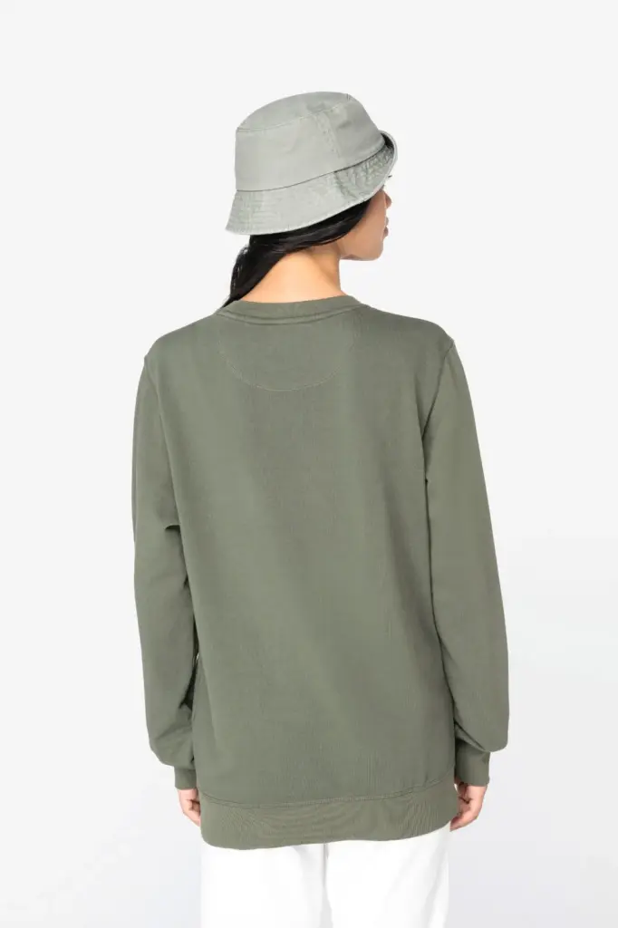 Ecologische uniseks sweater met ronde hals French Terry — productfoto 4