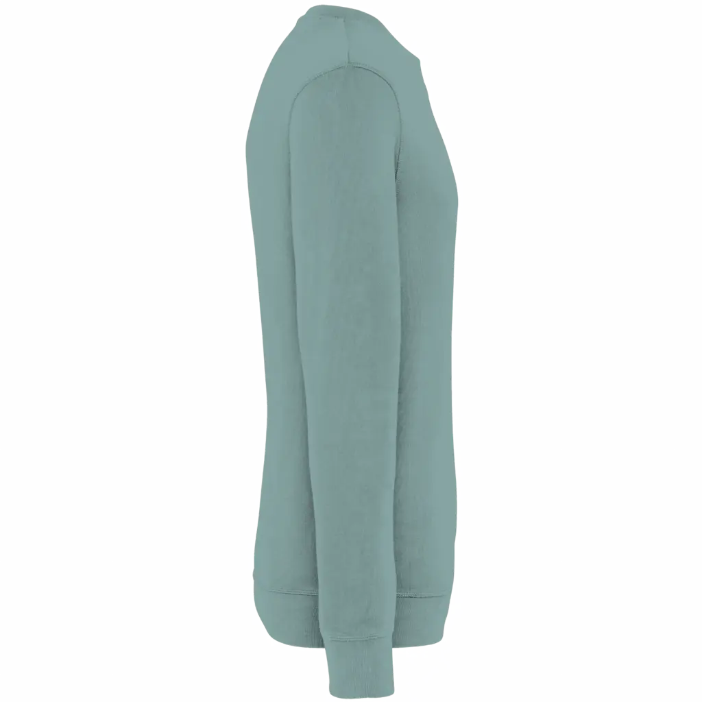 Ecologische uniseks sweater met ronde hals French Terry, washed jade green — productfoto 7