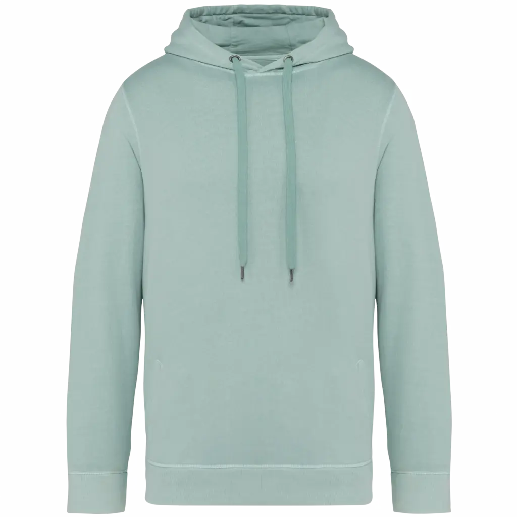 Ecologische uniseks sweater met capuchon French Terry, washed jade green — productfoto 8