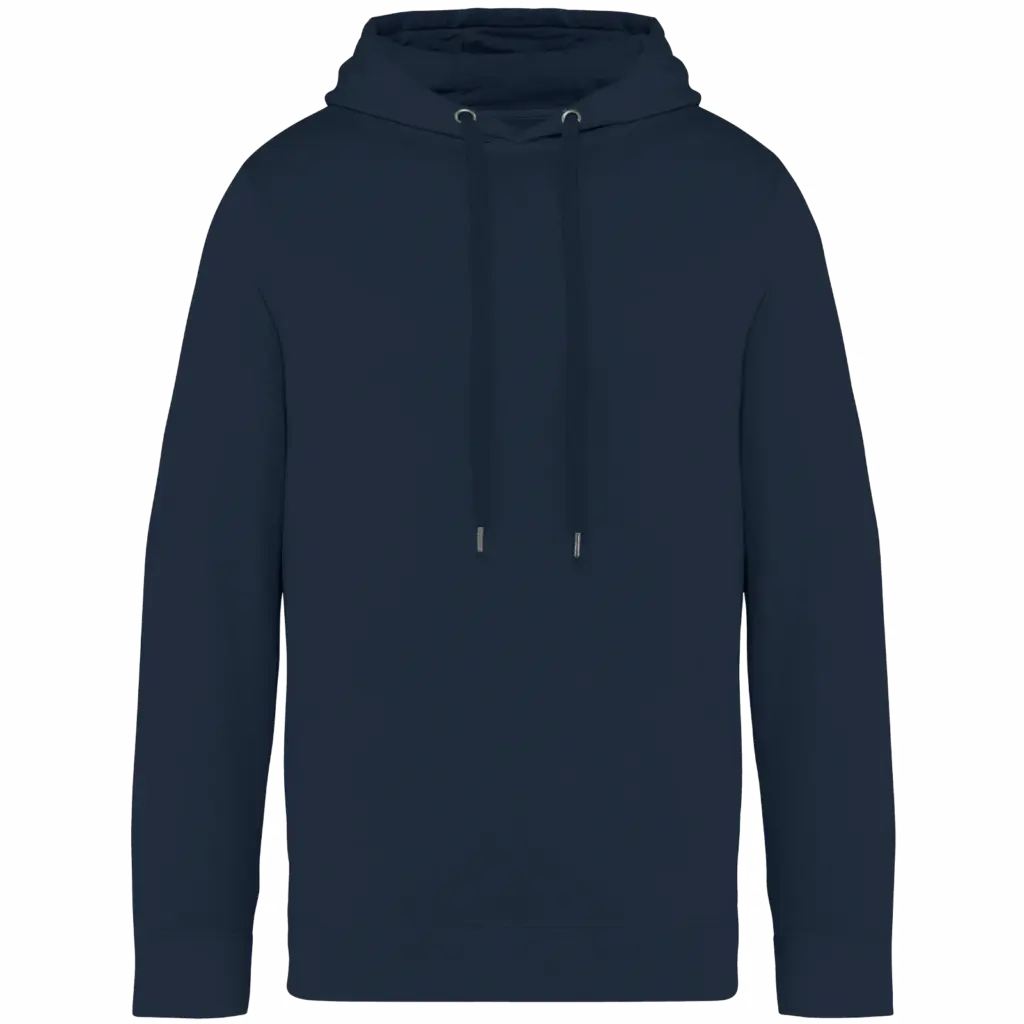 Ecologische uniseks sweater met capuchon French Terry, washed navy blue — productfoto 9