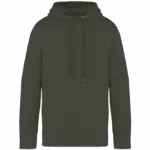 Ecologische uniseks sweater met capuchon French Terry, washed organic khaki — productfoto 10