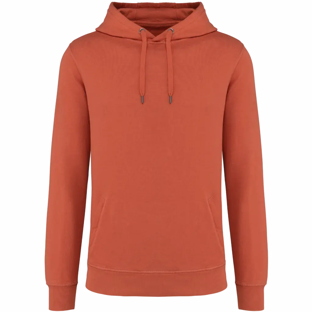 Ecologische uniseks sweater met capuchon French Terry, washed pomelo — productfoto 11