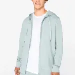 Ecologische uniseks sweater met rits en capuchon French Terry — productfoto 2