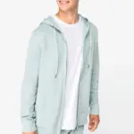 Ecologische uniseks sweater met rits en capuchon French Terry — productfoto 3