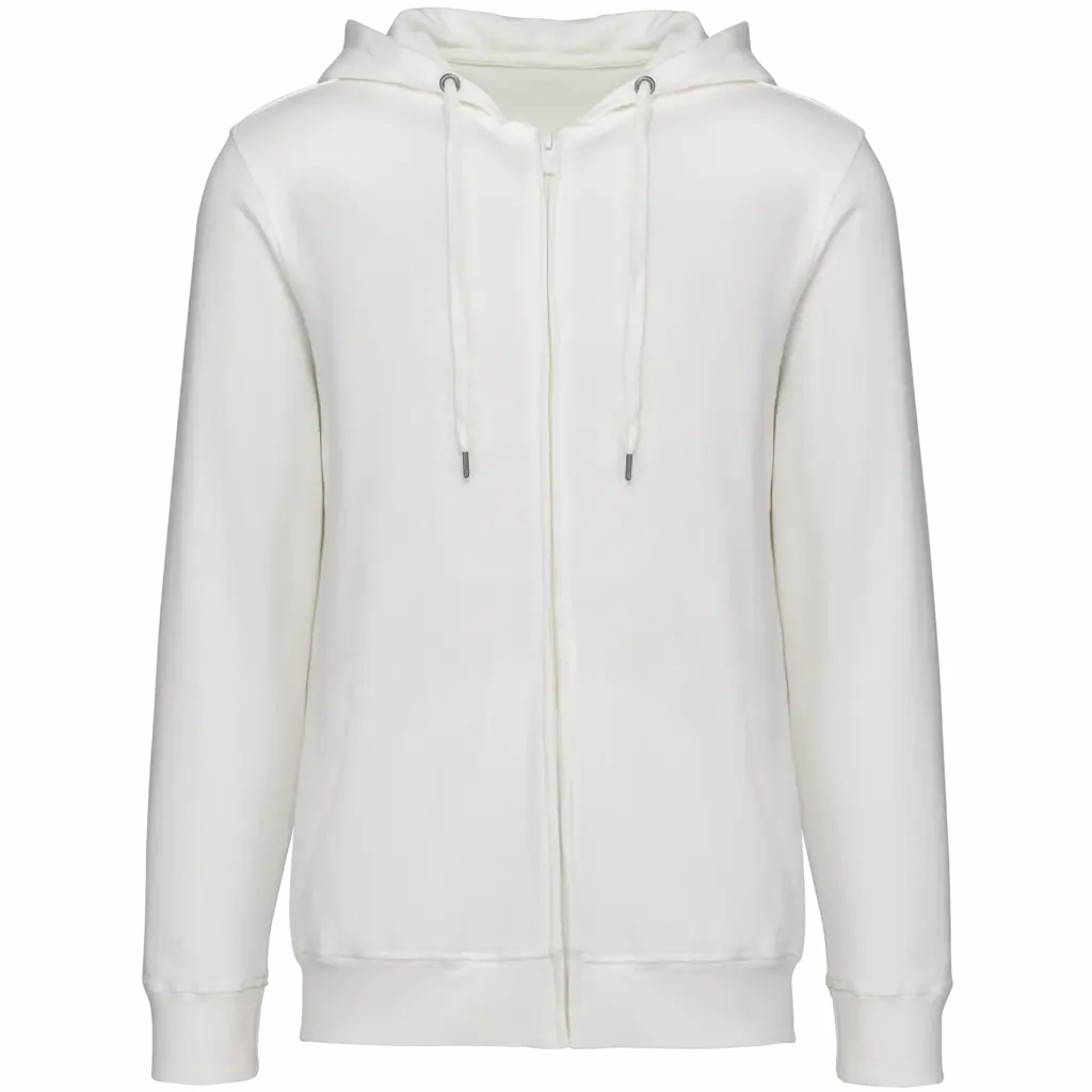 Ecologische uniseks sweater met rits en capuchon French Terry, washed ivory — productfoto 7