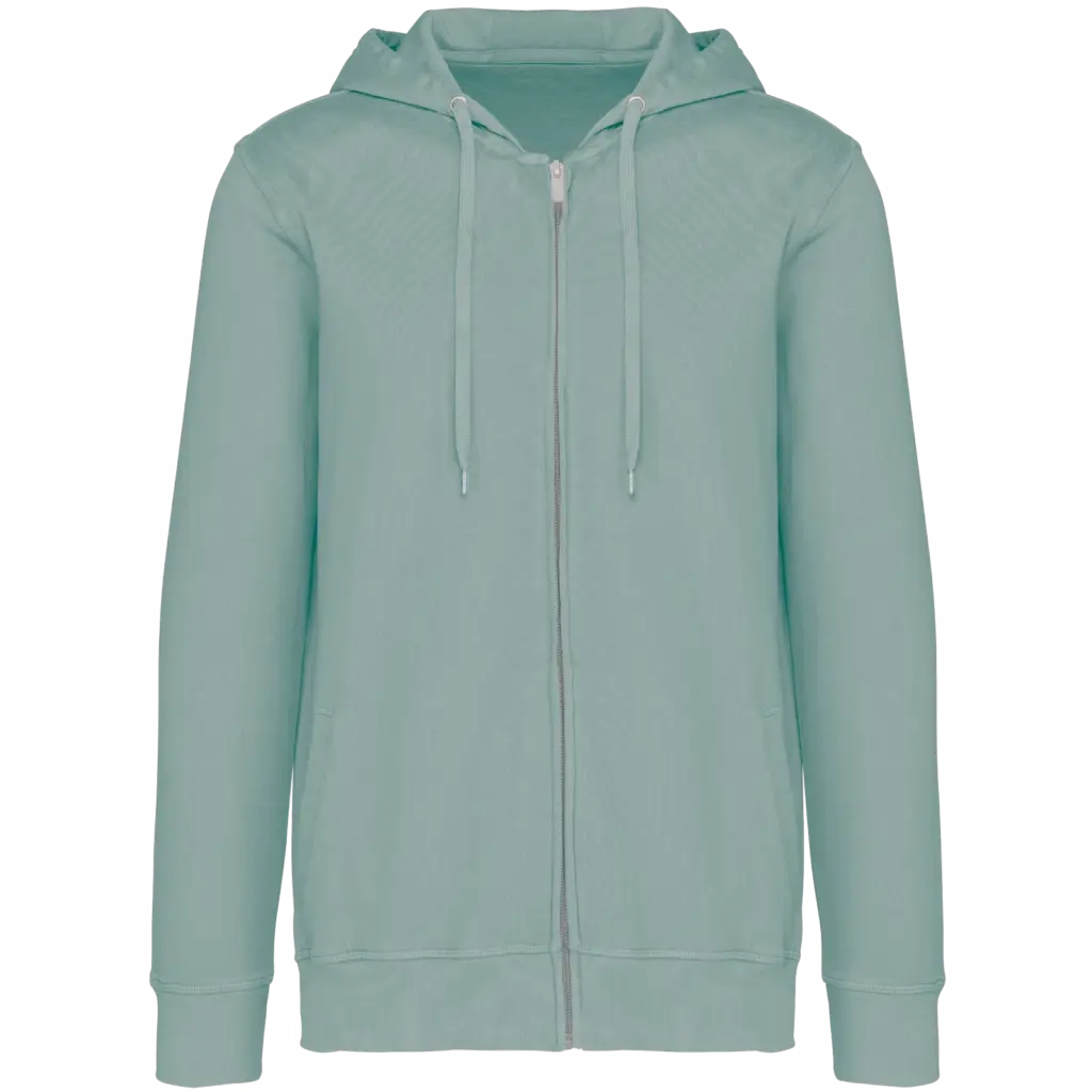 Ecologische uniseks sweater met rits en capuchon French Terry, washed jade green — productfoto 8