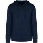 Ecologische uniseks sweater met rits en capuchon French Terry, washed navy blue — productfoto 9