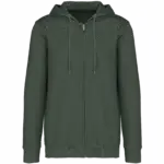 Ecologische uniseks sweater met rits en capuchon French Terry, washed organic khaki — productfoto 10