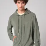 Ecologische badstof sweater met rits en capuchon