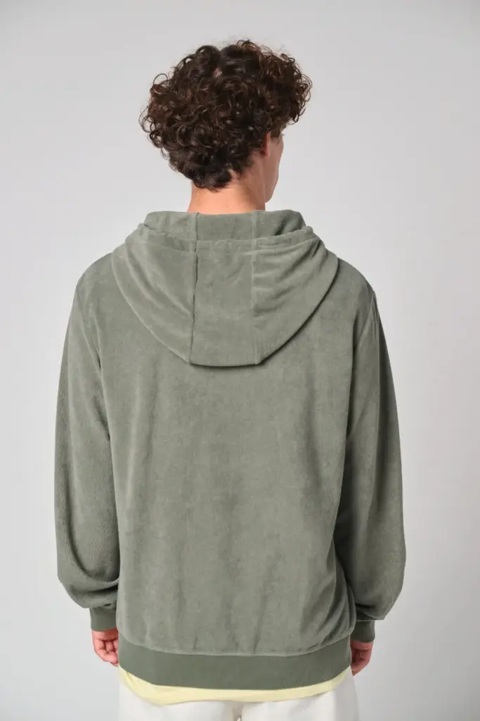 Ecologische badstof sweater met rits en capuchon — productfoto 4