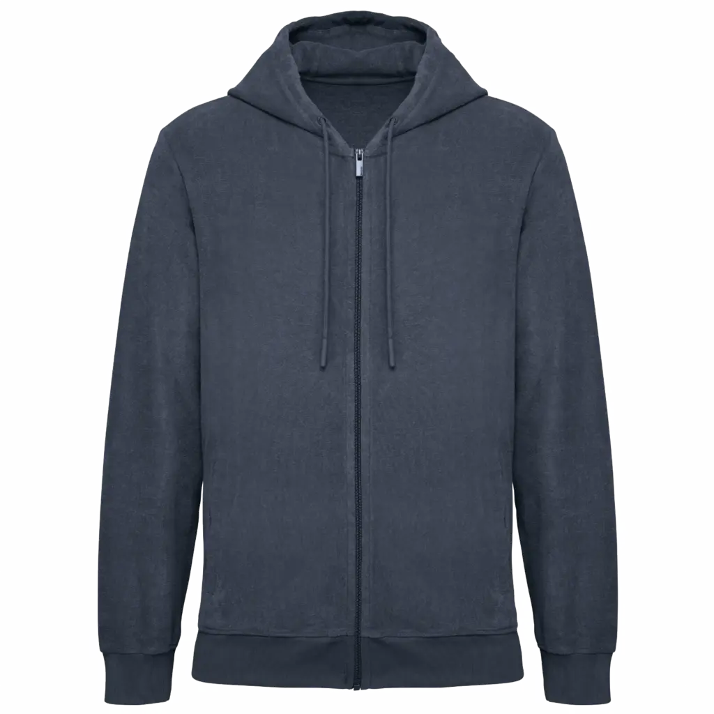 Ecologische badstof sweater met rits en capuchon, navy blue — productfoto 6