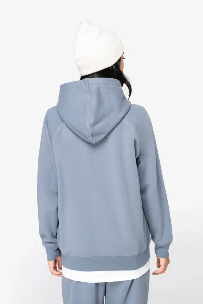 Ecologische damessweater met capuchon en raglanmouwen — productfoto 3