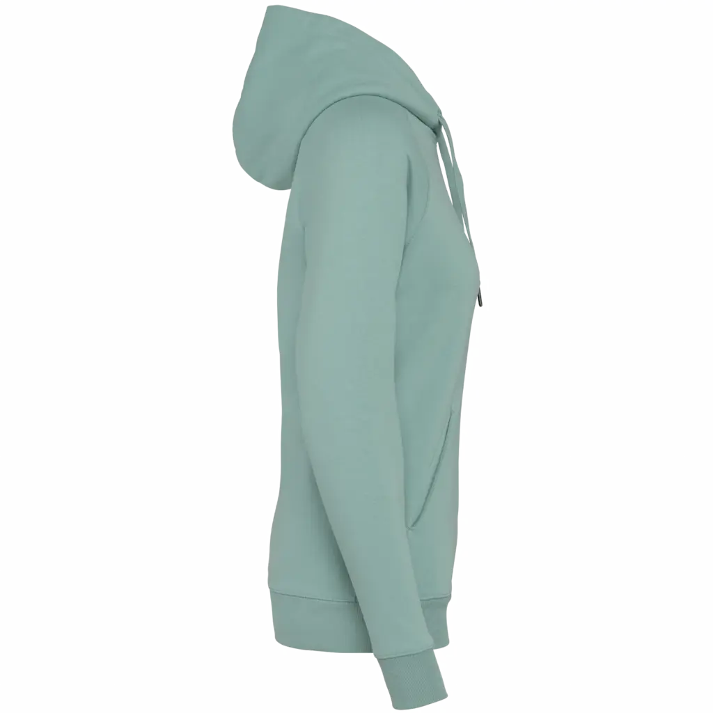 Ecologische damessweater met capuchon en raglanmouwen, jade green — productfoto 7