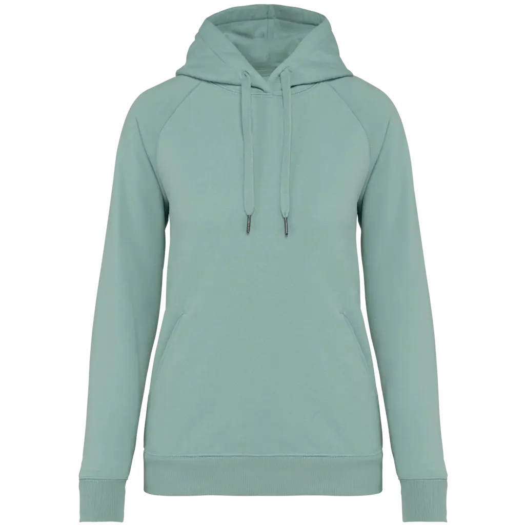 Ecologische damessweater met capuchon en raglanmouwen, jade green — productfoto 8