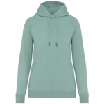Ecologische damessweater met capuchon en raglanmouwen, jade green — productfoto 8