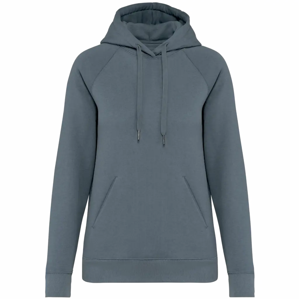 Ecologische damessweater met capuchon en raglanmouwen, mineral grey — productfoto 9