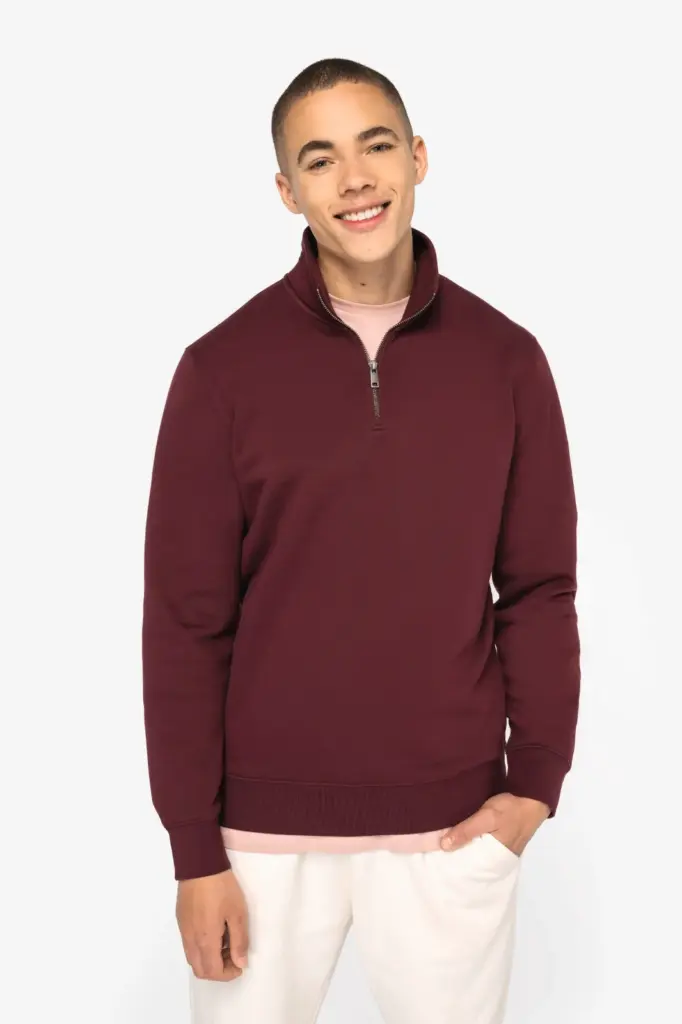 Ecologische herensweater met opstaande ritskraag