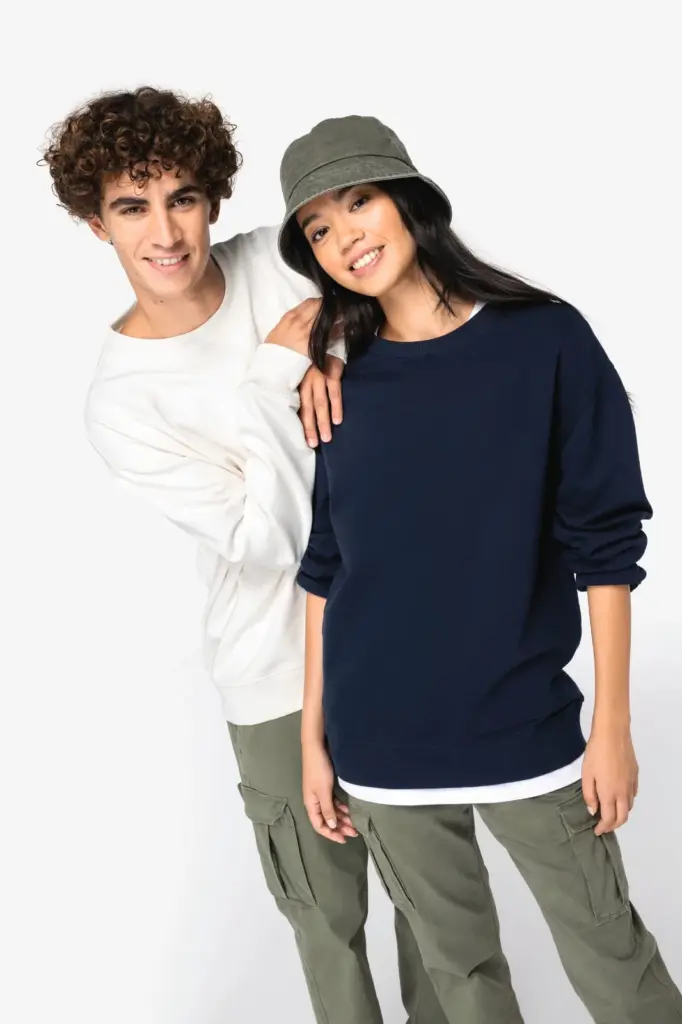 Ecologische uniseks sweater met ronde hals en verlaagde schouders French Terry