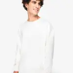 Ecologische uniseks sweater met ronde hals en verlaagde schouders French Terry — productfoto 4