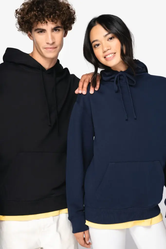 Ecologische uniseks sweater met capuchon en verlaagde schouders French Terry