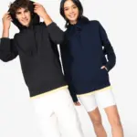 Ecologische uniseks sweater met capuchon en verlaagde schouders French Terry — productfoto 2