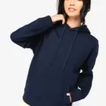 Ecologische uniseks sweater met capuchon en verlaagde schouders French Terry — productfoto 3