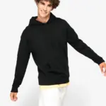 Ecologische uniseks sweater met capuchon en verlaagde schouders French Terry — productfoto 4