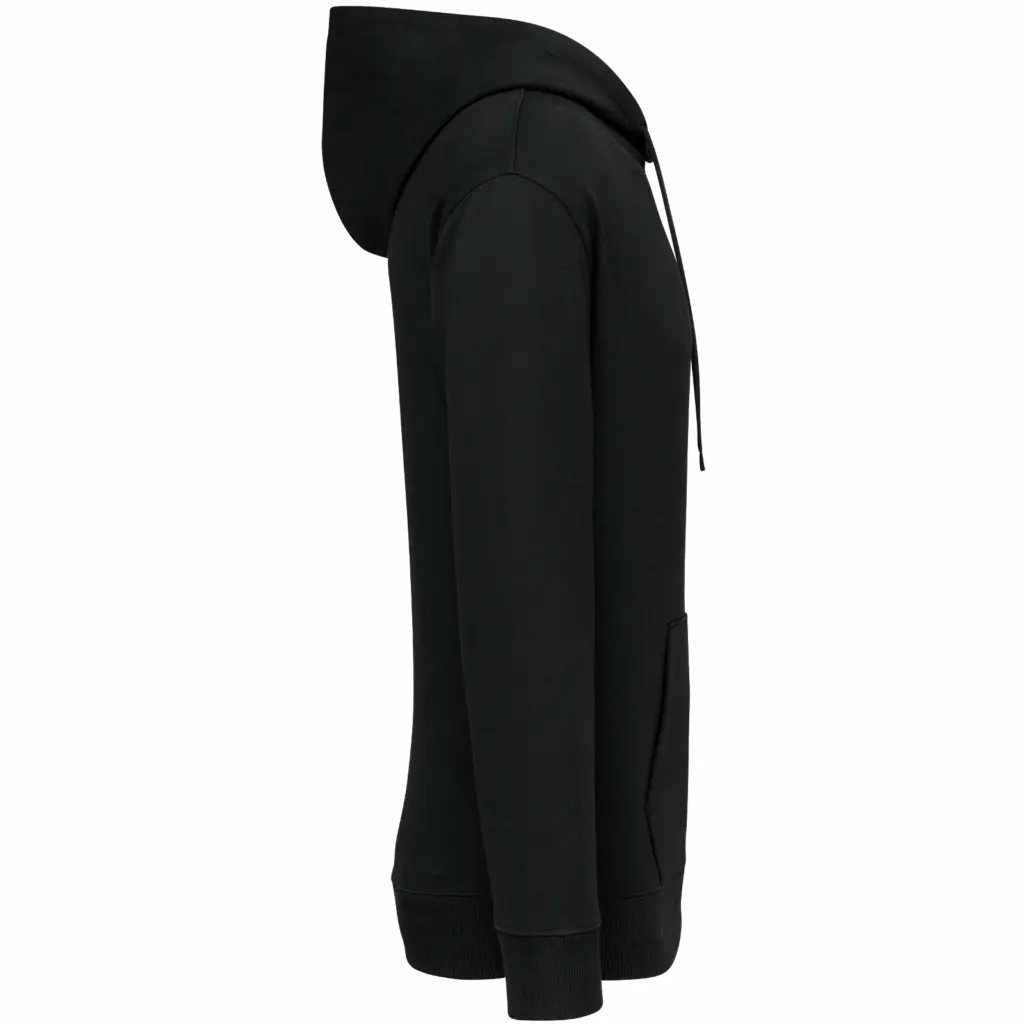 Ecologische uniseks sweater met capuchon en verlaagde schouders French Terry, black — productfoto 5