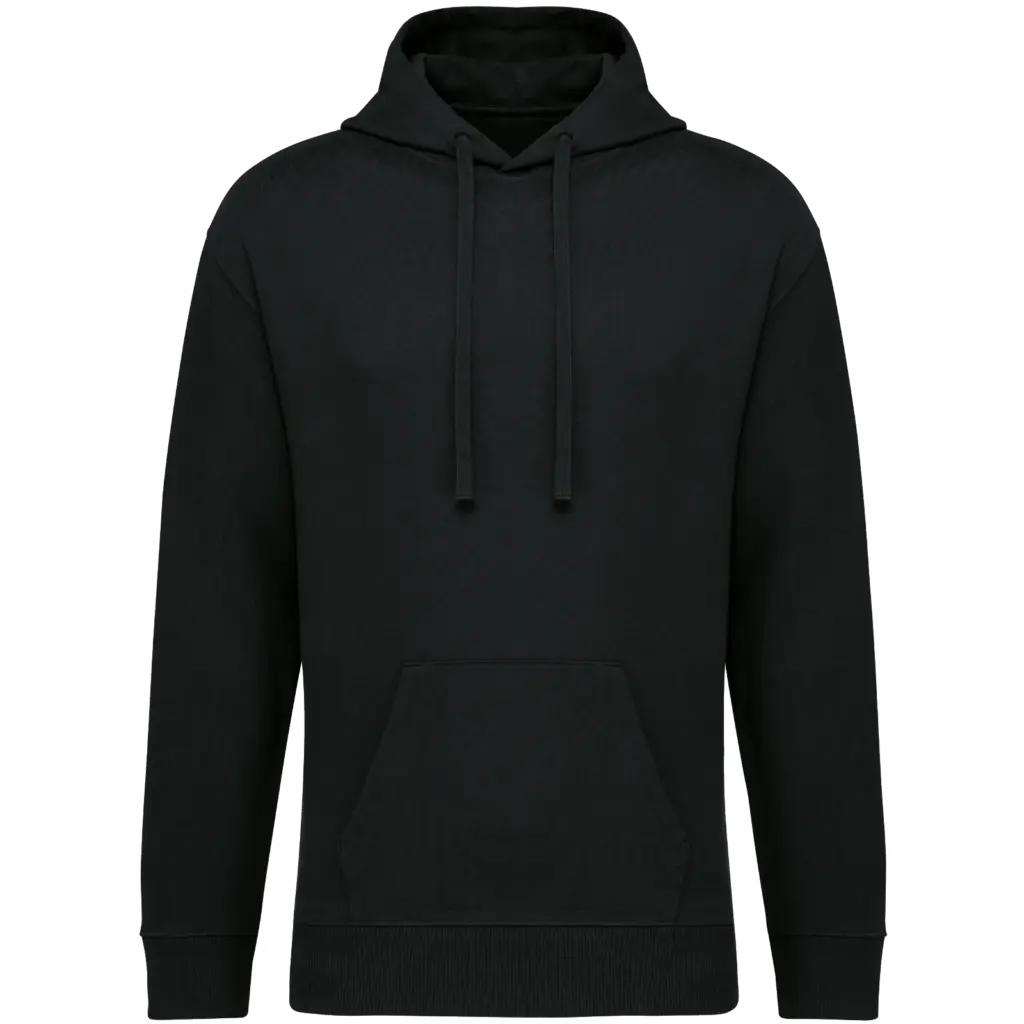 Ecologische uniseks sweater met capuchon en verlaagde schouders French Terry, black — productfoto 6