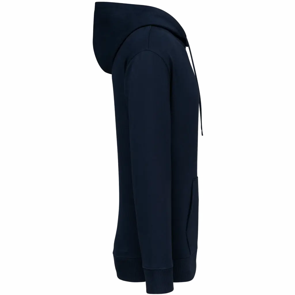 Ecologische uniseks sweater met capuchon en verlaagde schouders French Terry, navy blue — productfoto 7