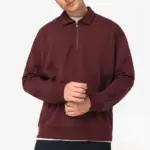 Ecologische uniseks sweater met kwartrits, polokraag en afhangende schouders — productfoto 3