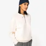 Ecologische uniseks sweater met kwartrits, polokraag en afhangende schouders — productfoto 4