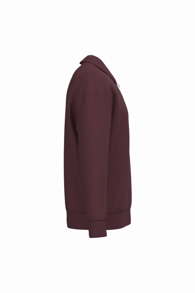 Ecologische uniseks sweater met kwartrits, polokraag en afhangende schouders, dark cherry — productfoto 6