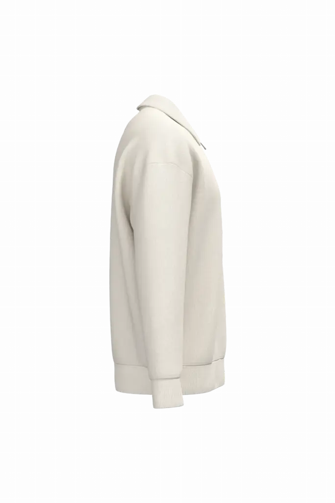 Ecologische uniseks sweater met kwartrits, polokraag en afhangende schouders, ivory — productfoto 7