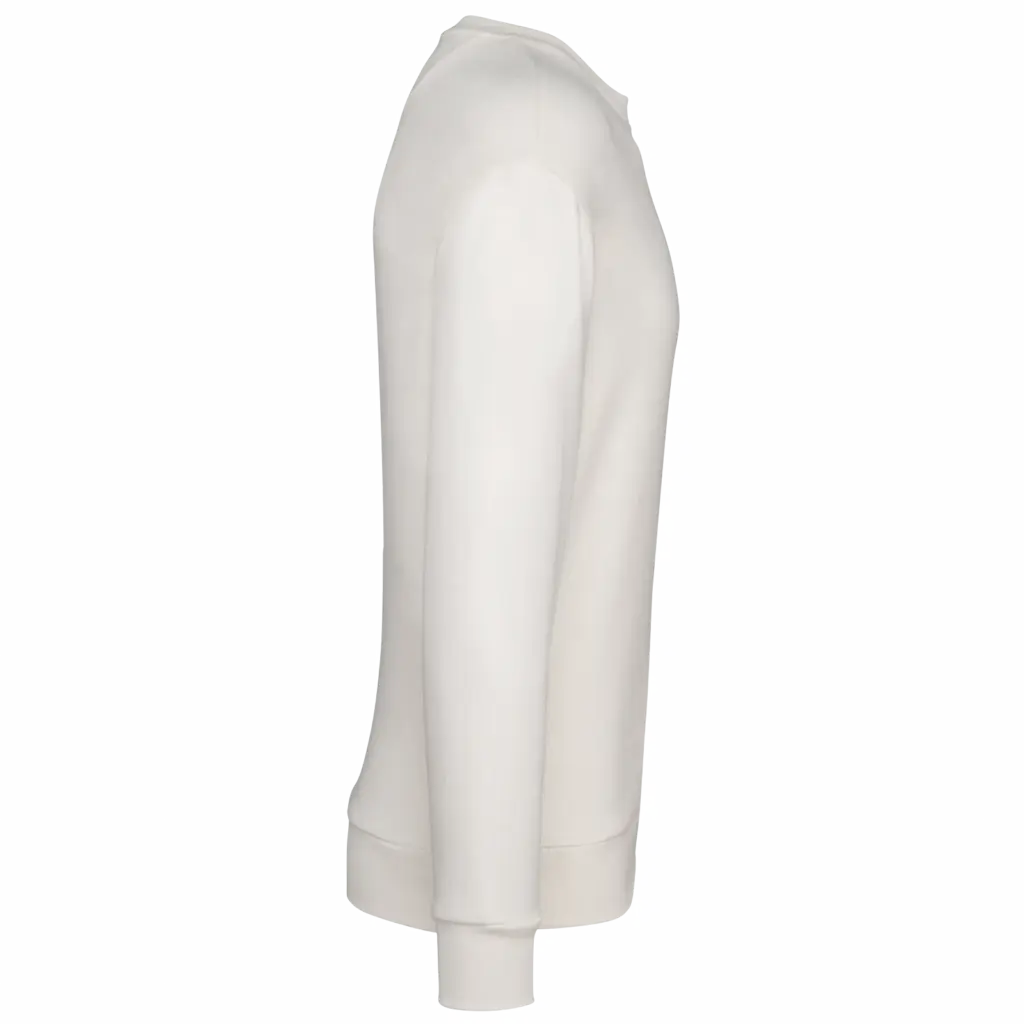 Ecologische uniseks sweater met ronde hals en verlaagde schouders in geborsteld fleece, ivory — productfoto 6
