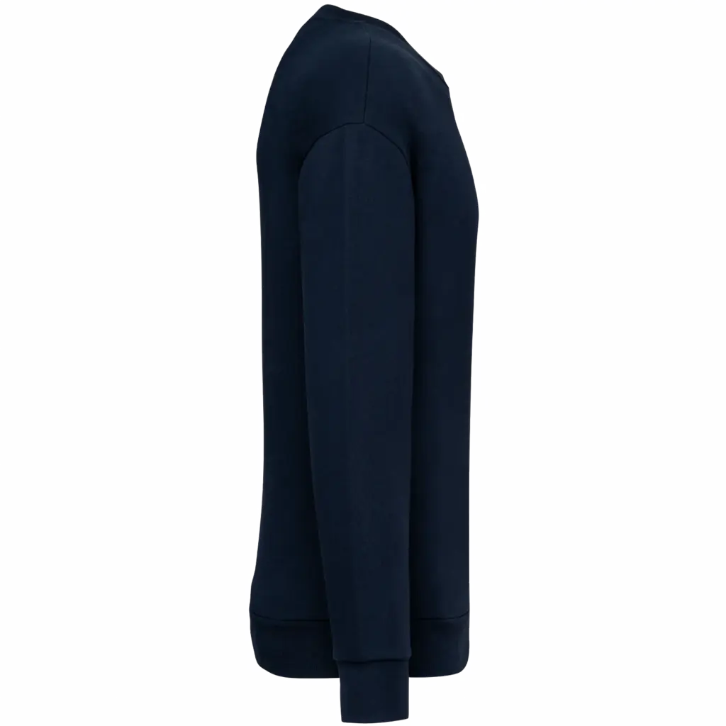Ecologische uniseks sweater met ronde hals en verlaagde schouders in geborsteld fleece, navy blue — productfoto 7