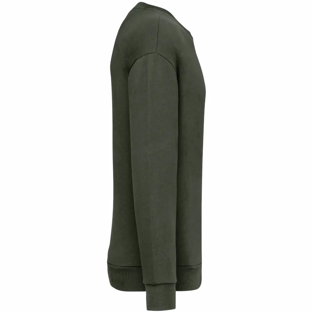 Ecologische uniseks sweater met ronde hals en verlaagde schouders in geborsteld fleece, organic khaki — productfoto 8