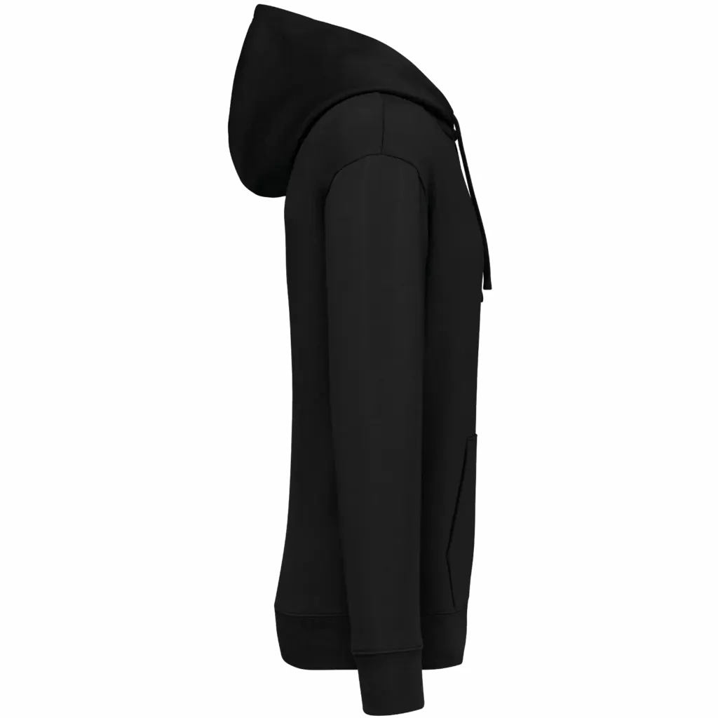 Ecologische uniseks sweater met capuchon en verlaagde schouders in geborsteld fleece, black — productfoto 5
