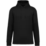 Ecologische uniseks sweater met capuchon en verlaagde schouders in geborsteld fleece, black — productfoto 6