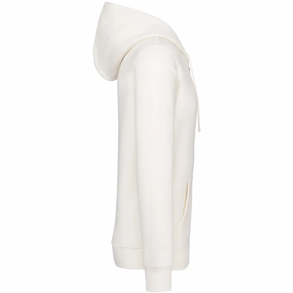 Ecologische uniseks sweater met capuchon en verlaagde schouders in geborsteld fleece, ivory — productfoto 6