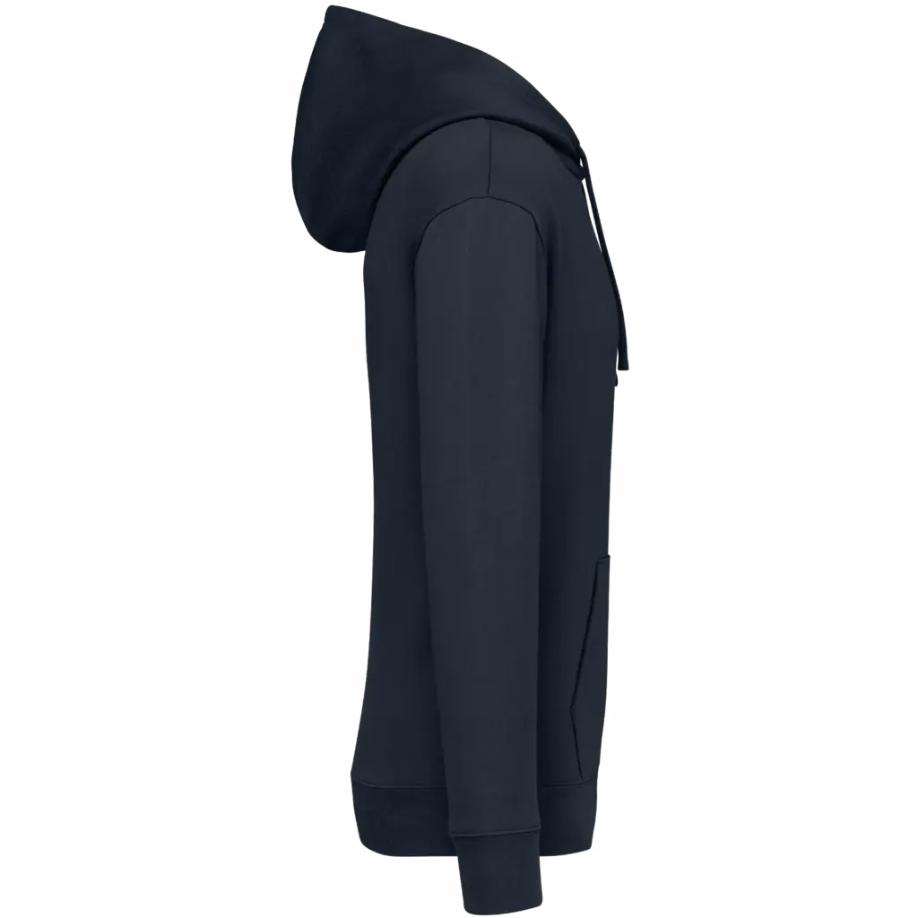 Ecologische uniseks sweater met capuchon en verlaagde schouders in geborsteld fleece, navy blue — productfoto 7