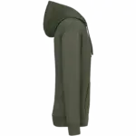 Ecologische uniseks sweater met capuchon en verlaagde schouders in geborsteld fleece, organic khaki — productfoto 8